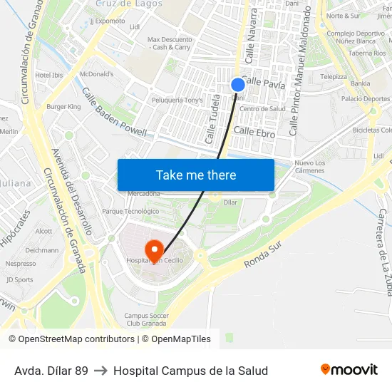 Avda. Dílar 89 to Hospital Campus de la Salud map