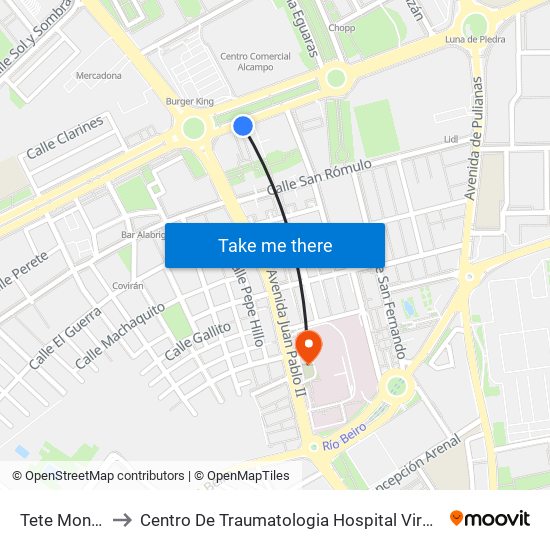 Tete Montoliú 6 to Centro De Traumatologia Hospital Virgen De Las Nieves map