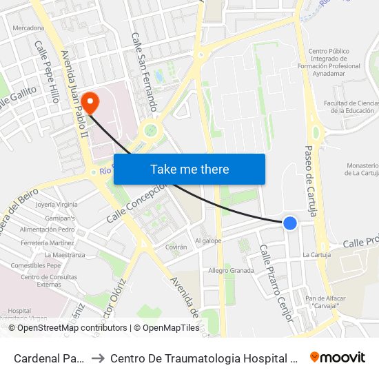 Cardenal Parrado 51 to Centro De Traumatologia Hospital Virgen De Las Nieves map