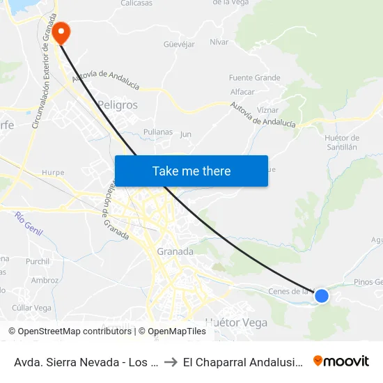Avda.  Sierra Nevada - Los Pinillos to El Chaparral Andalusia Spain map