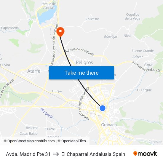 Avda. Madrid Fte 31 to El Chaparral Andalusia Spain map