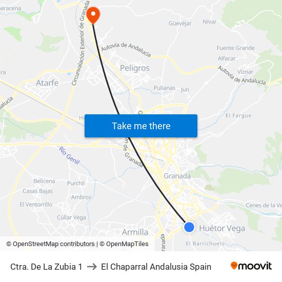 Ctra. De La Zubia 1 to El Chaparral Andalusia Spain map