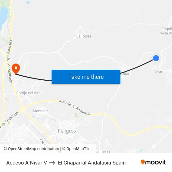 Acceso A Nívar V to El Chaparral Andalusia Spain map