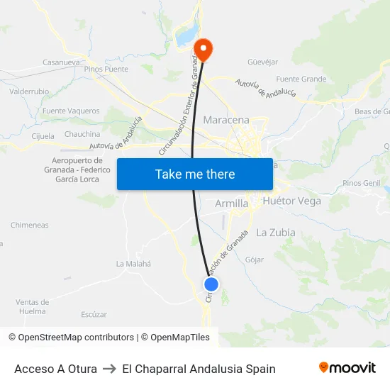 Acceso A Otura to El Chaparral Andalusia Spain map