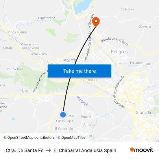 Ctra. De Santa Fe to El Chaparral Andalusia Spain map