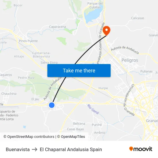 Buenavista to El Chaparral Andalusia Spain map