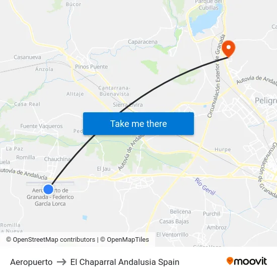 Aeropuerto to El Chaparral Andalusia Spain map