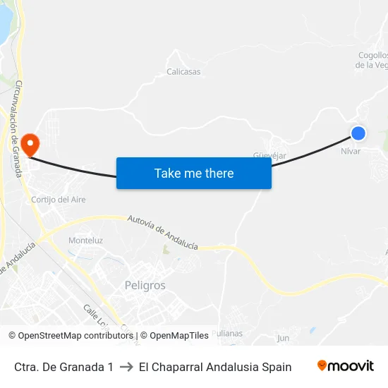Ctra. De Granada 1 to El Chaparral Andalusia Spain map