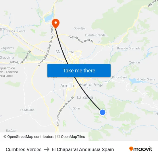 Cumbres Verdes to El Chaparral Andalusia Spain map