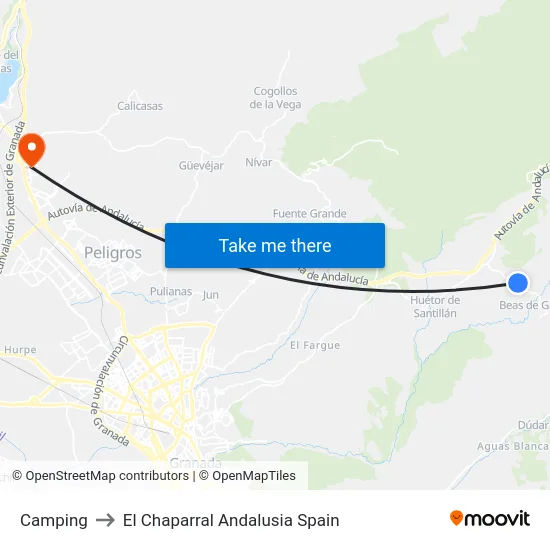 Camping to El Chaparral Andalusia Spain map