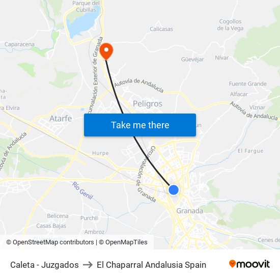 Caleta - Juzgados to El Chaparral Andalusia Spain map