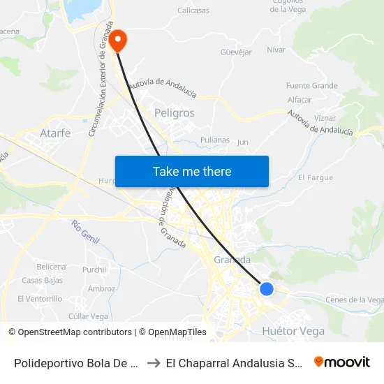 Polideportivo Bola De Oro to El Chaparral Andalusia Spain map