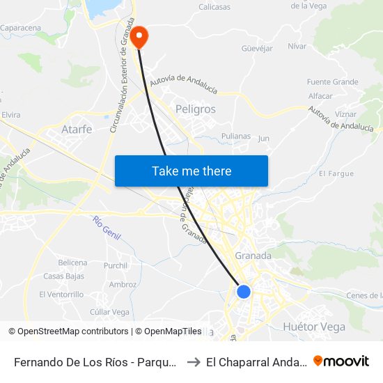 Fernando De Los Ríos - Parque De Las Ciencias to El Chaparral Andalusia Spain map