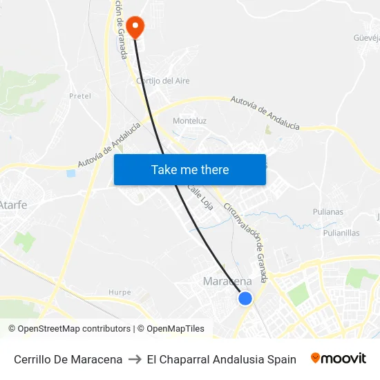 Cerrillo De Maracena to El Chaparral Andalusia Spain map