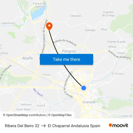 Ribera Del Beiro 32 to El Chaparral Andalusia Spain map