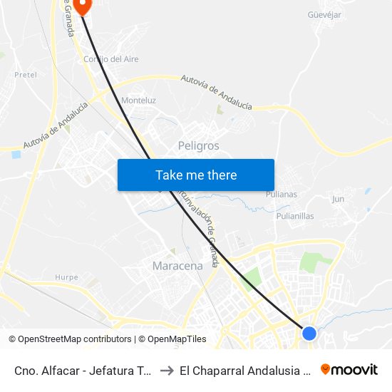 Cno. Alfacar - Jefatura Tráfico to El Chaparral Andalusia Spain map