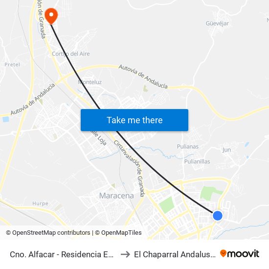 Cno. Alfacar - Residencia Estudiantes to El Chaparral Andalusia Spain map