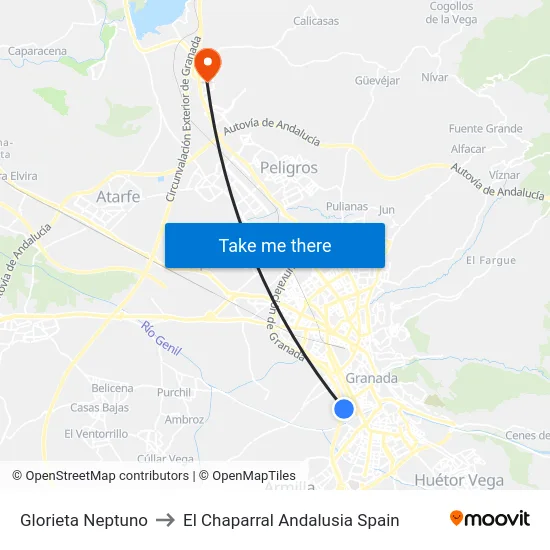 Glorieta Neptuno to El Chaparral Andalusia Spain map
