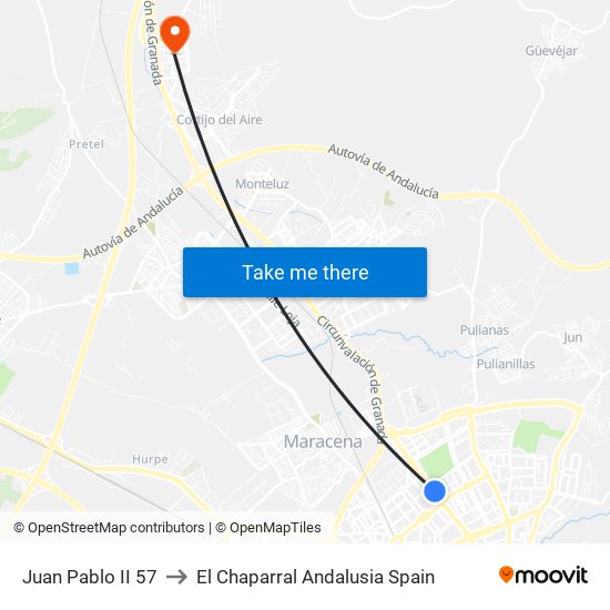 Juan Pablo II 57 to El Chaparral Andalusia Spain map