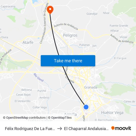 Félix Rodríguez De La Fuente 16 to El Chaparral Andalusia Spain map