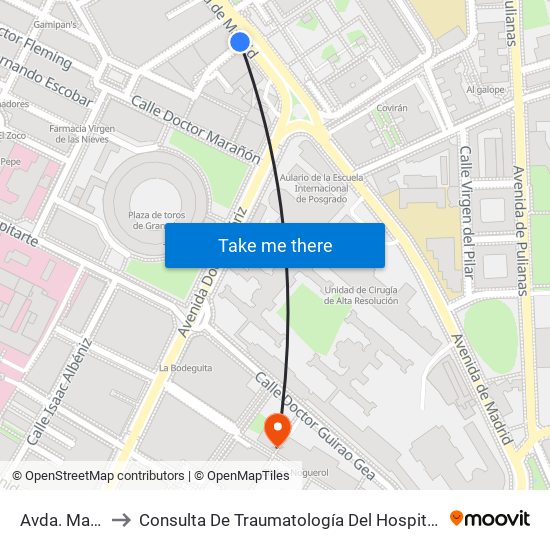 Avda. Madrid 23 to Consulta De Traumatología Del Hospital Cliínico San Cecilio map