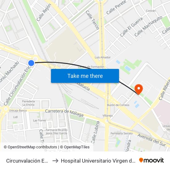 Circunvalación Encina 23 to Hospital Universitario Virgen de Las Nieves map