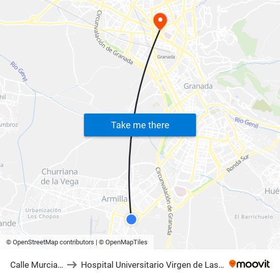 Calle Murcia, 31 to Hospital Universitario Virgen de Las Nieves map