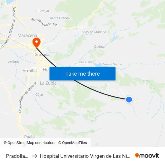 Pradollano to Hospital Universitario Virgen de Las Nieves map