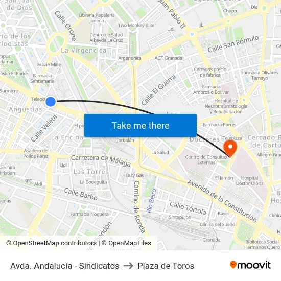 Avda. Andalucía - Sindicatos to Plaza de Toros map