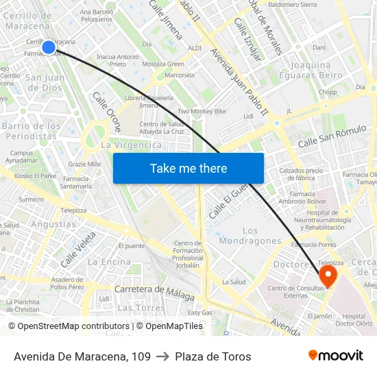 Avenida De Maracena, 109 to Plaza de Toros map
