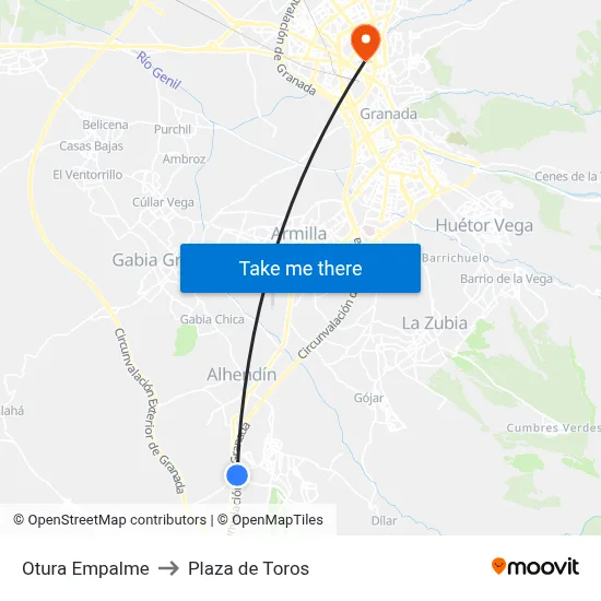 Otura Empalme to Plaza de Toros map