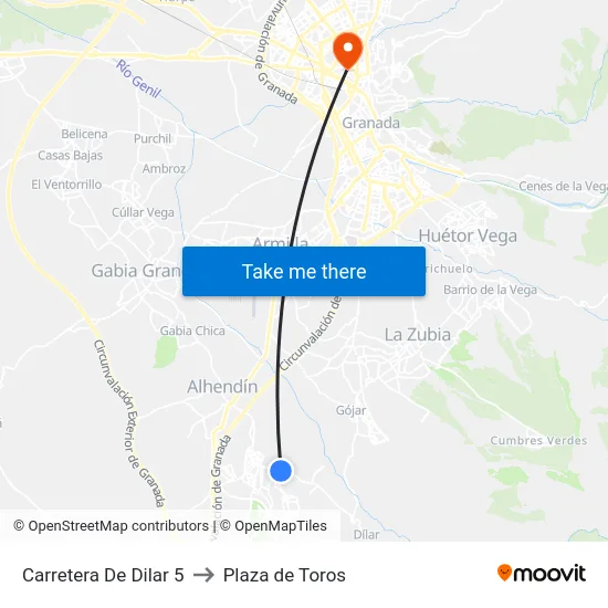 Carretera De Dilar 5 to Plaza de Toros map