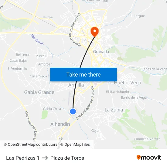 Las Pedrizas 1 to Plaza de Toros map