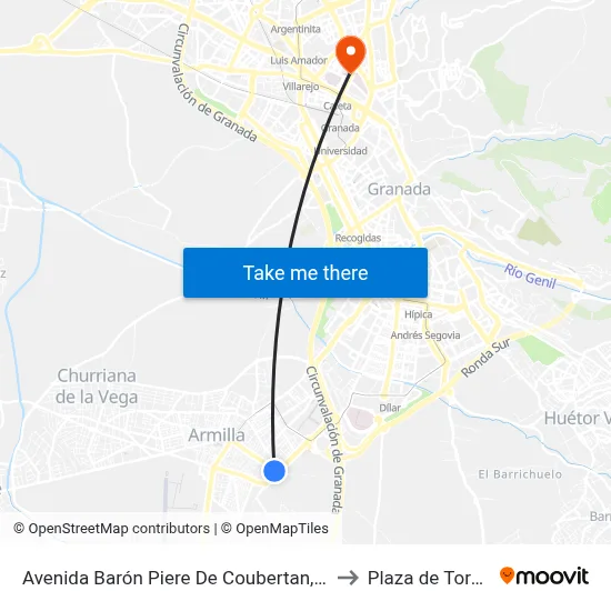 Avenida Barón Piere De Coubertan, 2 to Plaza de Toros map