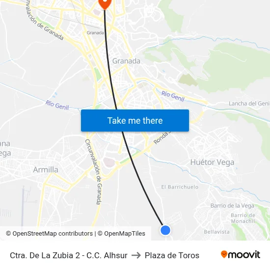 Ctra. De La Zubia 2 - C.C. Alhsur to Plaza de Toros map