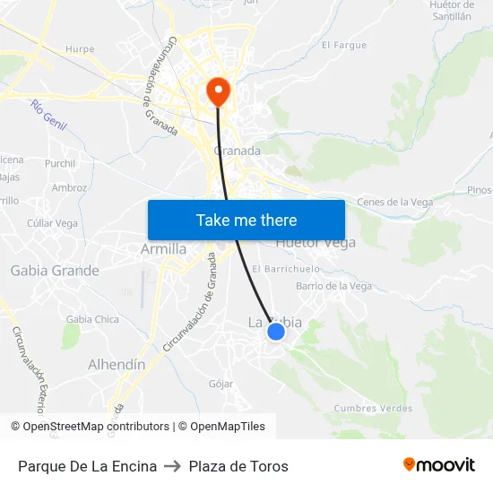 Parque De La Encina to Plaza de Toros map