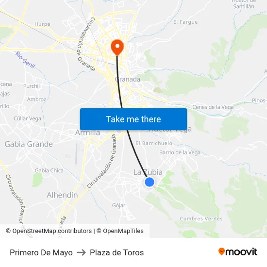 Primero De Mayo to Plaza de Toros map
