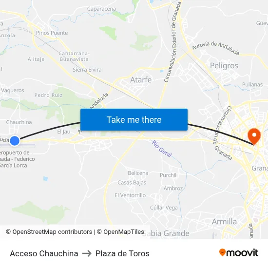 Acceso Chauchina to Plaza de Toros map