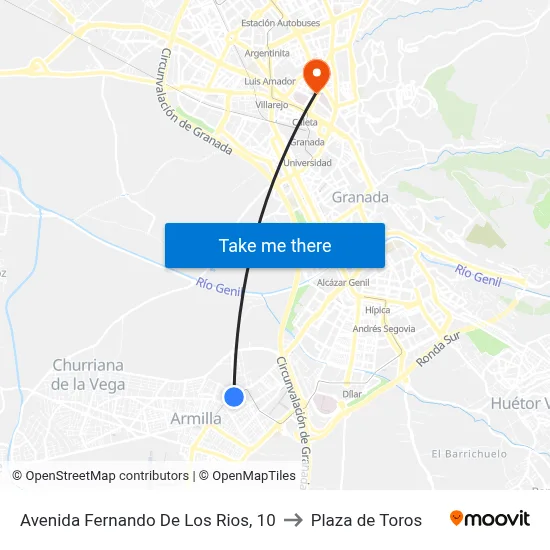 Avenida Fernando De Los Rios, 10 to Plaza de Toros map