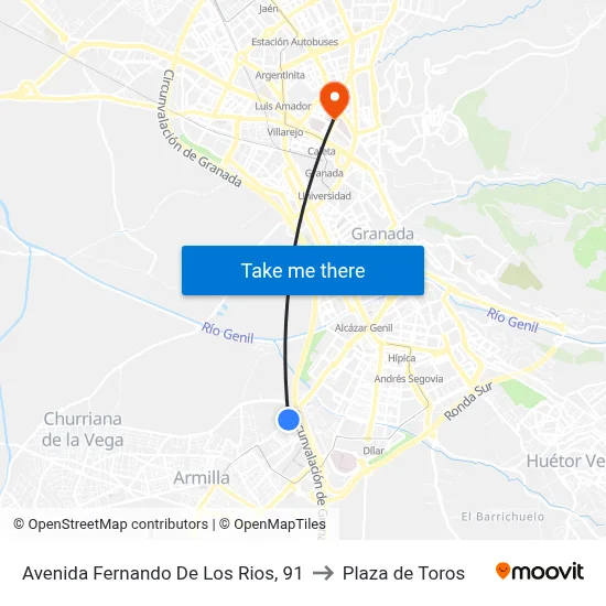 Avenida Fernando De Los Rios, 91 to Plaza de Toros map
