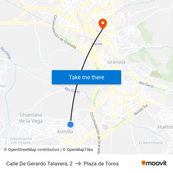 Calle De Gerardo Talavera, 2 to Plaza de Toros map