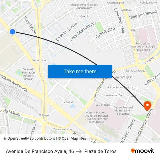 Avenida De Francisco Ayala, 46 to Plaza de Toros map