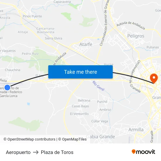 Aeropuerto to Plaza de Toros map