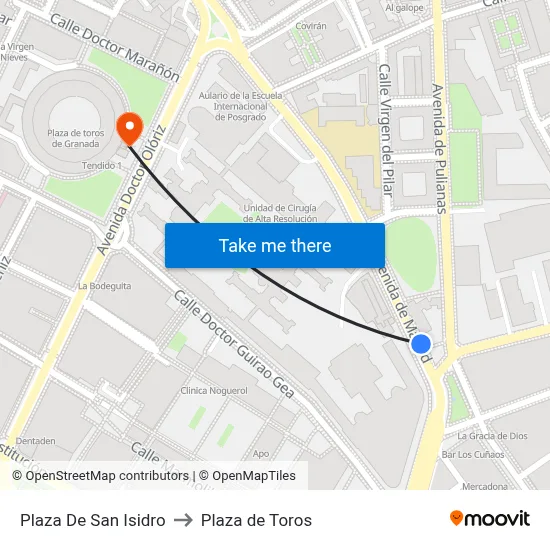 Plaza De San Isidro to Plaza de Toros map
