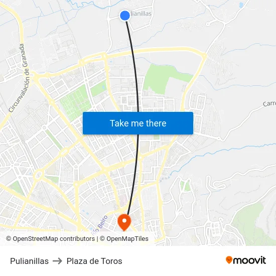Pulianillas to Plaza de Toros map