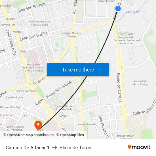 Camino De Alfacar 1 to Plaza de Toros map