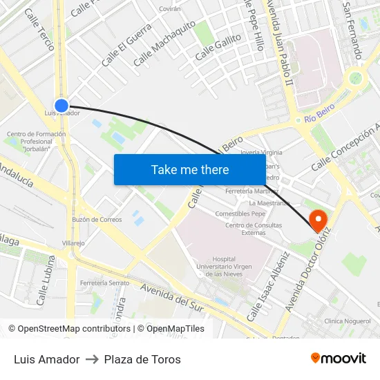 Luis Amador to Plaza de Toros map