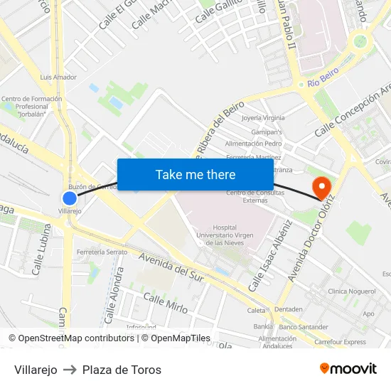 Villarejo to Plaza de Toros map