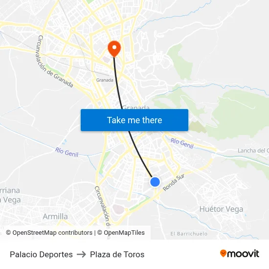 Palacio Deportes to Plaza de Toros map