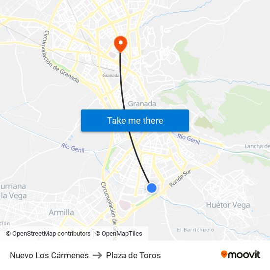 Nuevo Los Cármenes to Plaza de Toros map